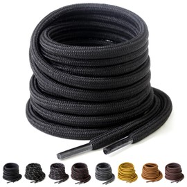PTERYBIRD Black Heavy Duty Boot Laces,2 Pairs 3/16" Thick Strong Round Replacement Shoelaces for Work,& Hiking Boots,Durable Shoe Strings,48" (120cm)
