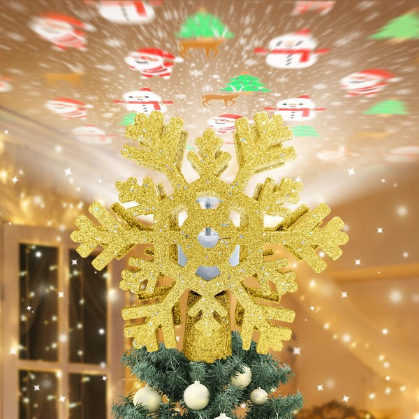 2024 Christmas Tree Topper Lighted 3D Projector Rotating Ambient Lighting,