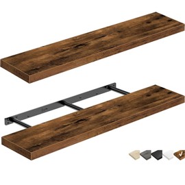 QEEIG Floating Shelves for Wall 35.4" Long - Wall Mounted Shelf Bathroom Kitchen Living Room Bedroom Farmhouse Home Decor Display Bookshelf Large 35.4 x 9.3 inch Set of 2, Rustic Brown (008-90BN)