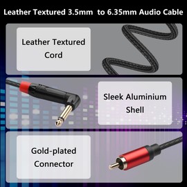 CERRXIAN 6.35mm TS Mono Right Angle Male to 6.35mm RCA Female Audio Cable,0.5M/1.6FT Leather Textured Cord, Short Cable for Electric Guitar, Mixer, Amplifier, Speaker