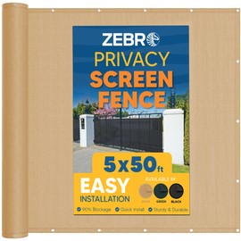 Privacy Screen Backyard Fence Covering (5' x 50') Beige - Outdoor Privacy Fence Screen Compatible with Chain Link, Metal, Wood Panels or Plastic Fencing - Shade & Wind Privacy Wall - Zebro
