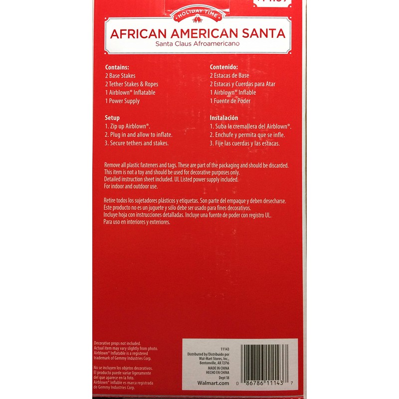 African American Santa Claus Inflatable 4 foot Holiday Yard Decoration