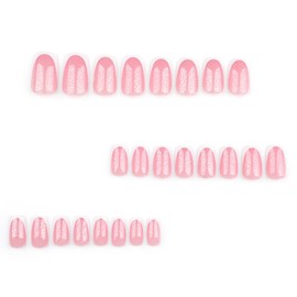 White French Tip Press on Nails Square Fake Nails Medium Pink False Nails Press ons with Glitter Glossy Design Glue on Nails Full Cover Stick on Nails Shiny Acrylic Nails for Women Manicure 24Pcs
