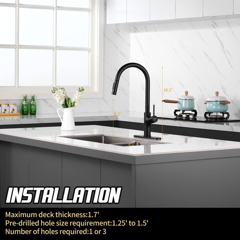 Achelous Black Kitchen Faucet with Pull Down Magnetic Docking Sprayer,Stainless