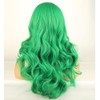 RightOn Green Wig Long Curly Green Wig with Bangs for