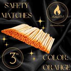 100 Count - 3" Long Orange Color Matches | Three Inch Coloful Loose Wooden Safety Match Sticks for Candle Display | Refill Decorative Jar Holder Bottle | Striker Included