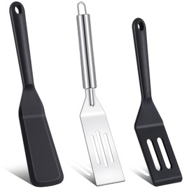 3 Pcs Small Spatula Thin Narrow Silicone Serving Spatula Kitchen Cooking Nonstick Stainless Steel Slotted Turner Pan Flipper for Egg Crepe Cake Fish Pancake Cookie