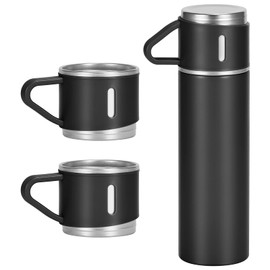 MUCR 500ml/17 OZ Stainless Steel Thermo Bottle with 3 Cups, Insulated Coffee Water bottle for Hot and Cold Drinks, Vacuum Flask Set