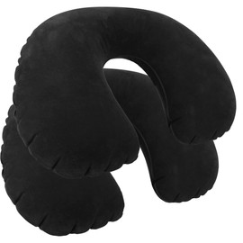 com-four® 2 x Inflatable Neck Support Pillow - Practical Neck Pillow for Inflating - Ideal Travel Pillow for On the Go (Pack of 2, Black)