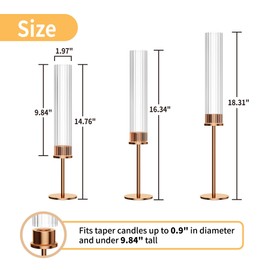 Gold Hurricane Candle Holders for Candlesticks, Set of 3, Tall