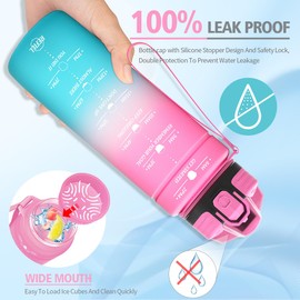 Niggeey Sports Water Bottle 500 ml, 700 ml, 1 L, 1.5 L Water Bottle Children Leak-Proof, BPA-Free Tritan Motivational Water Bottle with Time Marking, Sports Bottle for Children, School, Fitness, Gym