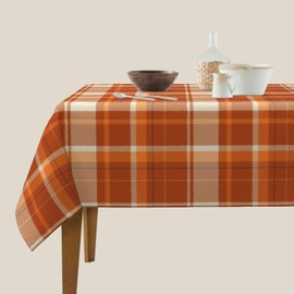 Fall Rectangle Tablecloth 60x84 Inch Burnt Orange Plaid Autumn Harvest Themed Thanksgiving Day Decorative Table Cloth Holiday Seasonal Rustic Farmhouse for Indoor Party Kitchen Dinner Picnic Decor