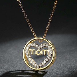 Yienate Gold Mom Necklace Choker Heart CZ Crystal Hoop Pendant Necklace Chain Mum Love Crystal Necklace Charm Birthstone Jewellery Gift for Women Girls