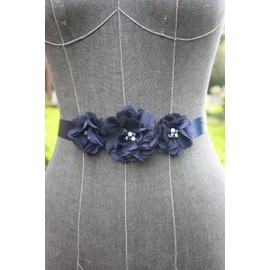Nania Bridesmaid and Flowergirls sashes wedding sash pearls flowers belts (Dark navy)