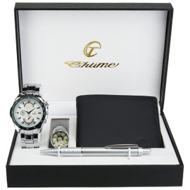 Gift Set Men's Watch White- LED Lamp LED- Wallet -Pen
