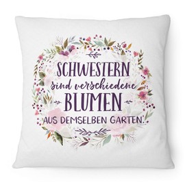 Fashionalarm Cushion sisters are different flowers - 40 x 40 cm with filling | saying vintage motif gift idea for sisters siblings, white 40 x 40 cm