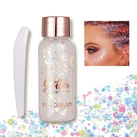 Glitter Gel, Festival Glitter Face, Chunky Glitter Liquid Eyeshadow, Long-Lasting Body Glitter Gel, Body Glitter, Festival Accessories, Glitter for Face, Nails, Eyes, Lips, Hair, DIY (White)