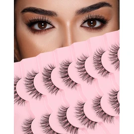 Wispy Strip Lashes Natural Look C Curl Volume False Eyelashes Short Mink Lashes 3D Classic Fake Lashes Small Fairy Eye Lashes Pack 15mm 83-SHE CUTE