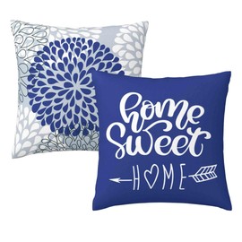 AAAAOSS Decorative Throw Pillow Covers Set of 2, 18x18 Soft Velvet Pillow Case Cozy Square Cushion Covers, Christmas Home Decor Pillowcase for Sofa Couch Living Room Bed, Home Sweet Home, White Blue