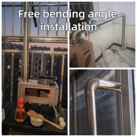 Stainless Steel Stove Pipes Kit, Wood Stove Chimney Flue with Wood Burning Stove Brush, Elbow Pipe, Diameter 2.36”(6cm) x 12.6”(30cm) for Wood Stove, Fireplace (2 Elbow Pipe)