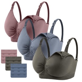 AoToZan 3 Pack Womens Nursing Bras, Wireless Seamless Padded Maternity Bras for Breastfeeding, Pregnancy Sleep Bralette with Extenders (Purple Blue Green, XL)