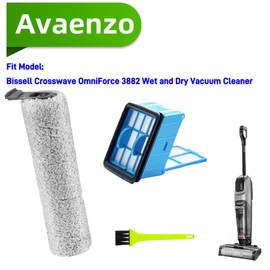 Brush Rollers and Filters Replacement Compatible with Bissell CrossWave OmniForce 3882 3883 3967f 3912N 4046 4046F 4006 4007 4008 Vacuum Cleaner,2 Brush Rollers + 2 Vacuum Filters + 1 Cleaning Tool