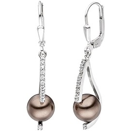 Jobo Women's Earrings 925 Sterling Silver 2 Brown Pearls 18 Zirconia Earrings Pearl Earrings, Silver, Cubic Zirconia
