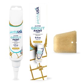 PentaUSA Tile Grout - Glitter Grout Tube, 6 Fl Oz Glitter Fast Drying Grout Paint, Shiny Grout Repair Kit - Renew Grout Lines in Bathroom, Kitchen, Countertops (180 ml, 6 Fl Oz) (Gold)