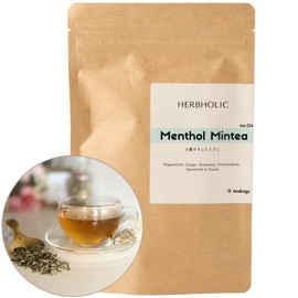 Herbal Tea (HerbHOLIC) Dessert Tea with 6 Types of Herbs Including Peppermint Tea, Spearmint, Marshmallow, Soylon Tea Bag 0.1 oz (2.5 g) x 15 Packets, Mint Refreshing and Moderate Sweetness