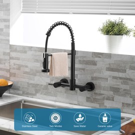 AIMADI Black Kitchen Faucet,Wall Mount Kitchen Faucet with Pull Down Sprayer,Modern Dual Handle Matte Black Commercial Faucet for Kitchen Utility Sink