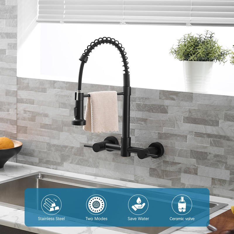 AIMADI Black Kitchen Faucet,Wall Mount Kitchen Faucet with Pull Down