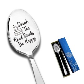 Ming Heng Funny Drink Tea Read Books Be Happy Spoon,Tea Lover Gifts for Teen Kids Men Women Bookworm, Best Gifts for Reader Book Lover Birthday Christmas
