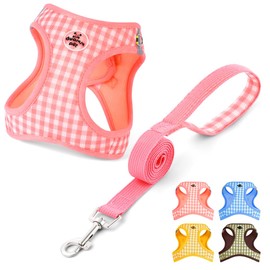 OFFCUP Dog Harness and Leash Set, Soft Mesh Reflective Breathable Dog Harness, No Pull Adjustable Easy Walk Lightweight Puppy Cat Vest Harnesses for Small Dogs Cats Puppies (Pink, XS)