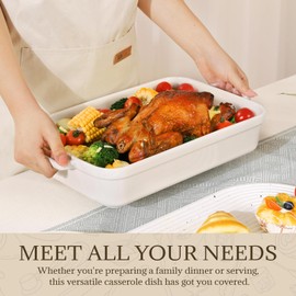 5.5 Quart Casserole Dish,Large Baking Dish Cookware,14.7x10 Inch Deep Lasagna Pan for Oven,Ceramic Bakeware for Baking, Easy to Clean, White