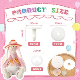 TOAOB 10 Set Doll Joints 55 mm White Plastic Animals Joints Safety Joints for Doll Making Limbs and Head Joints