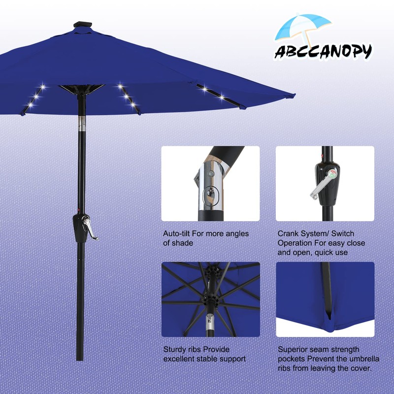 ABCCANOPY Durable Solar Led Patio Umbrellas with 32LED Lights 9FT