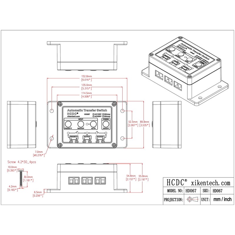 Automatic Transfer Switch, AC120V 20Amp, ATS Auto Transfer Switch, HCDC