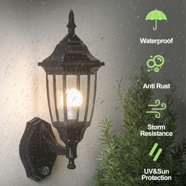EMART Dusk to Dawn Outdoor Porch Sconce, LED Waterproof Exterior Light Fixtures, Special Handling Anti-Corrosion Plastic Material, Lamp for Garage, Front Door, House - 1 Pack, Black (Bulb Included)