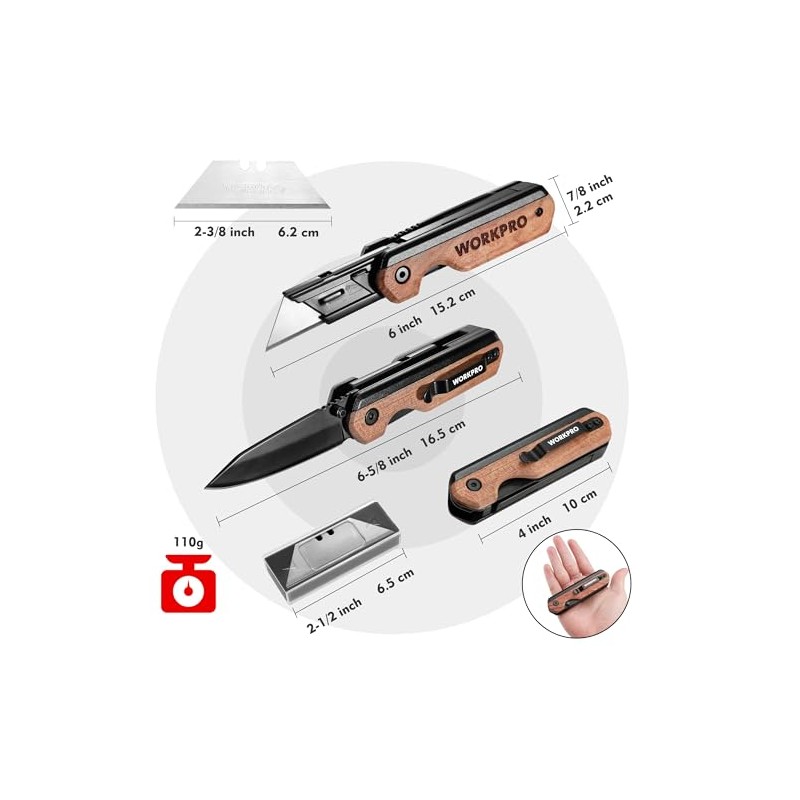 WORKPRO 2-in-1 Folding Knife/Utility Knife - Gifts for Dad, Quick-Change