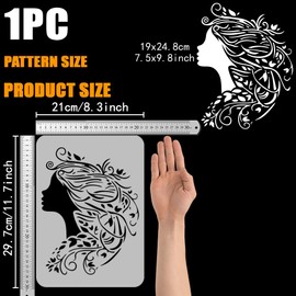 FINGERINSPIRE Woman Face and Tree Stencil for Painting 8.3x11.7inch Hollowed Woman Face Drawing Template Branch Leaf Hair Painting Stencil Woman Silhouette Stencil Character Theme Template for DIY