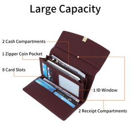 LEEXTON Multifunctional Women's Long Purse, Large Purse, PU Leather Wallet with 9 Card Slots, D1 Dark, rfid wallet