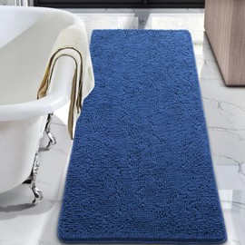 LOCHAS Luxury Bathroom Rug Shaggy Bath Mat 24 x 70 Inch, Washable Non Slip Bath Rugs for Bathroom Shower, Soft Plush Chenille Absorbent Carpets Mats, Blue