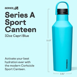 Corkcicle Sport Canteen - Keeps Drinks Cold 25 Hours - Stainless Steel Water Bottle - Triple-Insulated - Spill-Proof - Summer Drinkware Gift - Keeps Drinks Ice Cold - 32 oz - Capri Blue