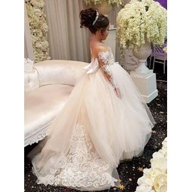Magicdress Princess Long Flower Girls Lace Dresses Kids Wedding First Communion Tulle Ball Gown with Bow 57