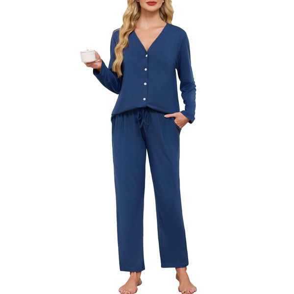 Wikoan Women's Pyjamas Set Cotton Long Sleeve Two Piece Pj's