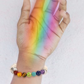 Futesheel Pet Memorial Gifts,Rainbow Bridge Bracelet for Beloved Dog Cat, 8MM Mixed Color Bead 7 Chakra Pet Memorial Bracelet for Women Men Who Loss of Pets,Pet Sympathy Gift