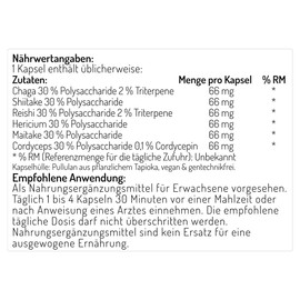 Mushroom Complex 6 - Maximum Strength 12000 mg per Capsule - Chaga, Cordyceps, Shiitake, Reishi, Hericium, Maitake - No Additives - GMP Quality Assurance - Vegan (Pack of 120 (1 Pack)
