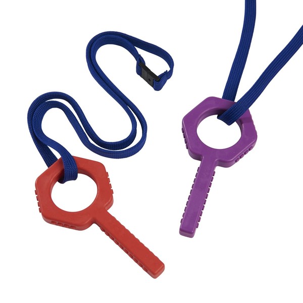Sensory Direct Chewbuddy Pling Grab Chew & Lanyard - Pack of 2, Sensory Chew or Teething Aid | for Kids, Adults, Autism, ADHD, ASD, SPD, Oral Motor or Anxiety Needs | Red & Purple