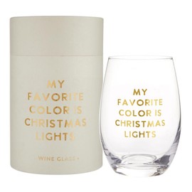 Santa Barbara Design Studio Holiday Stemless Wine Glass with Gold Foil Accent and Gift Box, Holds 17 Fluid Ounces, Christmas Lights