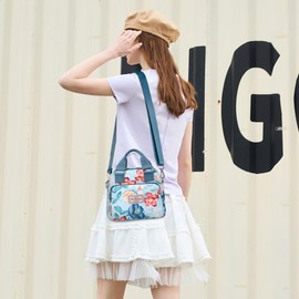 FORRICA Handbag Women Shoulder Bags Casual Crossbody Bag with Beautiful Pattern Ladies Top Handle Bag Waterproof Nylon Girls Handbag for Travel Work Shopping Flower M
